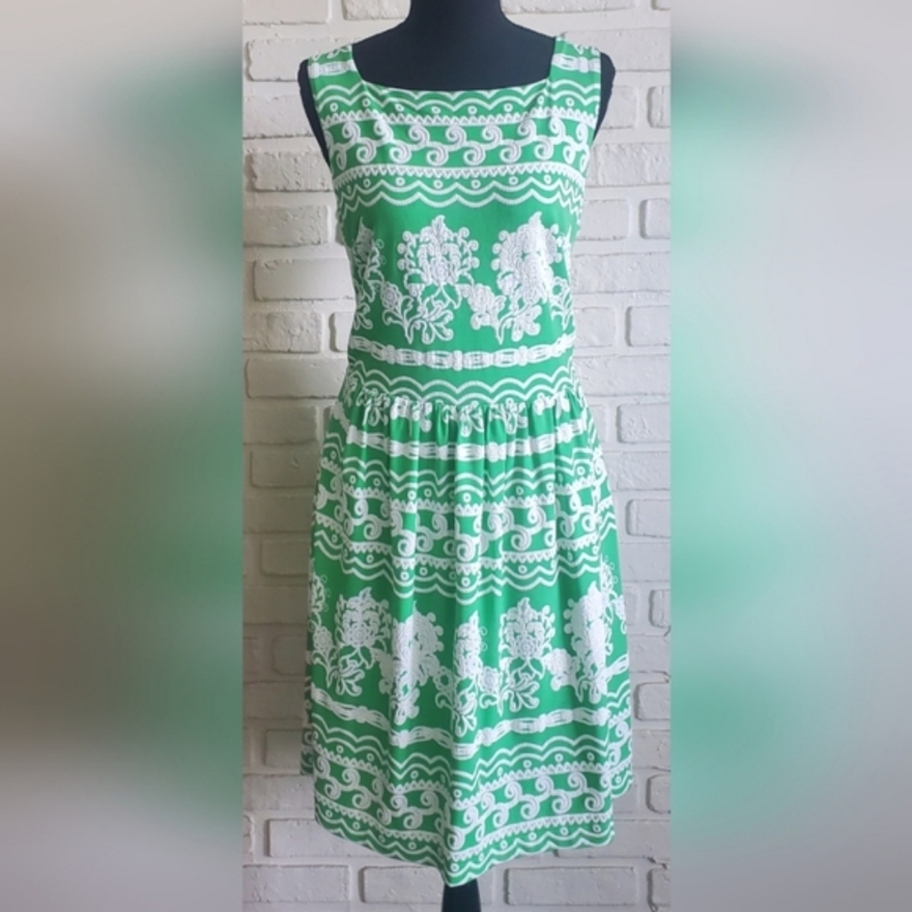 New York & Company Dress Square Neck Sleeveless Fit & Flare Floral Applique LRG